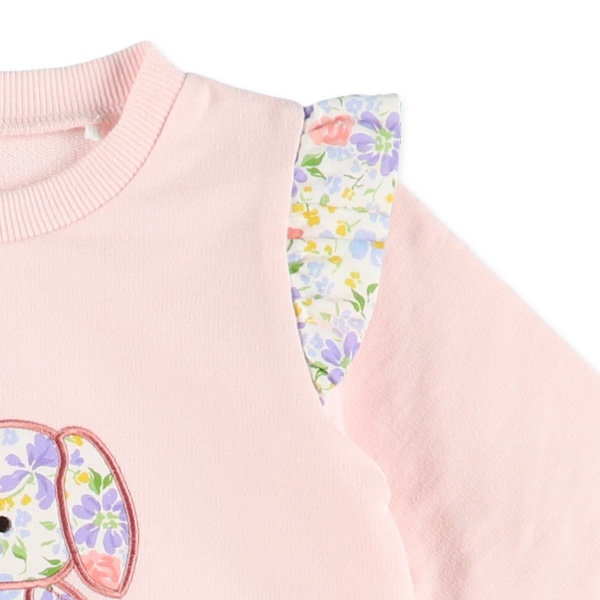 ミニ裏毛うさぎ花柄アップリケ長袖ロンパース