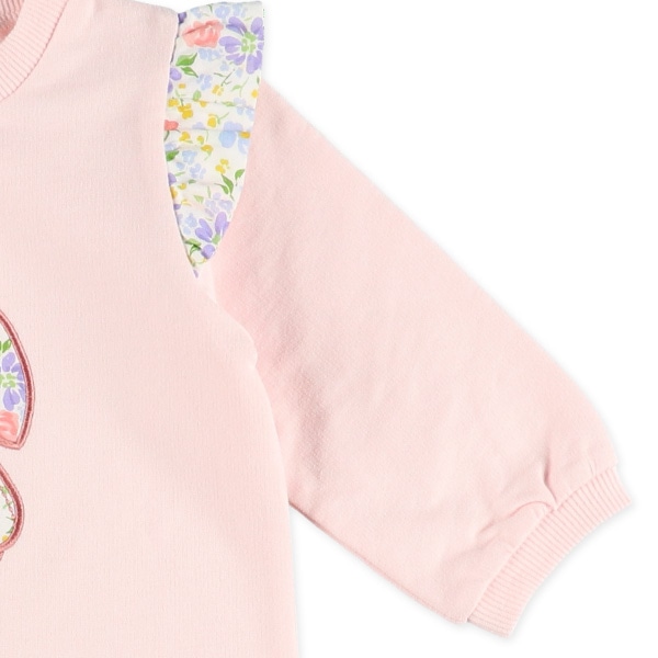 ミニ裏毛うさぎ花柄アップリケ長袖ロンパース