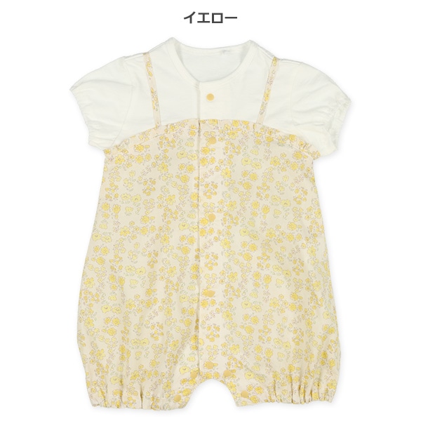 シーチング切り替え花柄半袖ロンパース