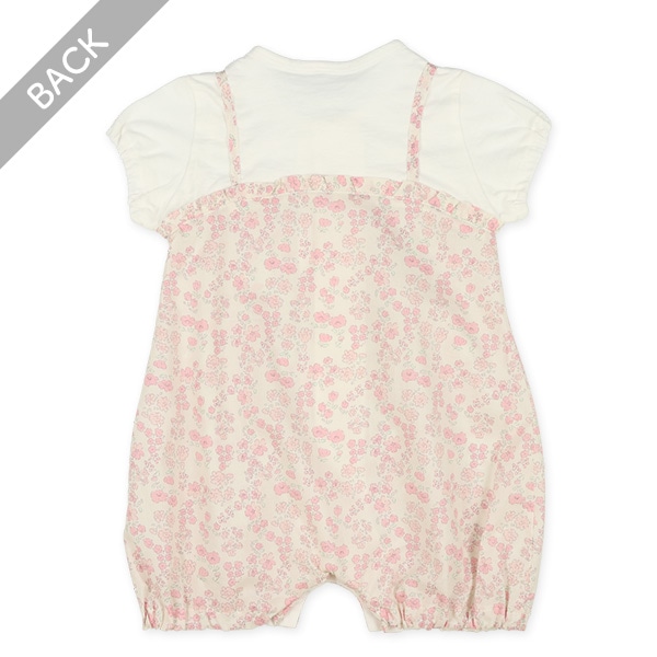 シーチング切り替え花柄半袖ロンパース