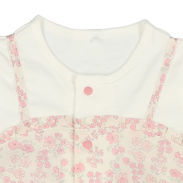 シーチング切り替え花柄半袖ロンパース