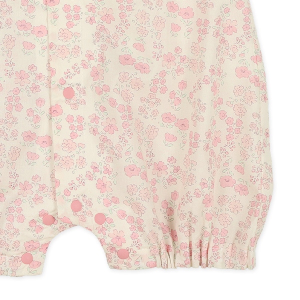 シーチング切り替え花柄半袖ロンパース