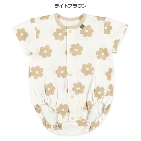 天竺大きな花半袖ロンパース