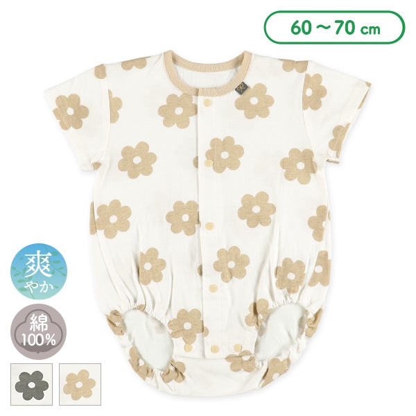 天竺大きな花半袖ロンパース