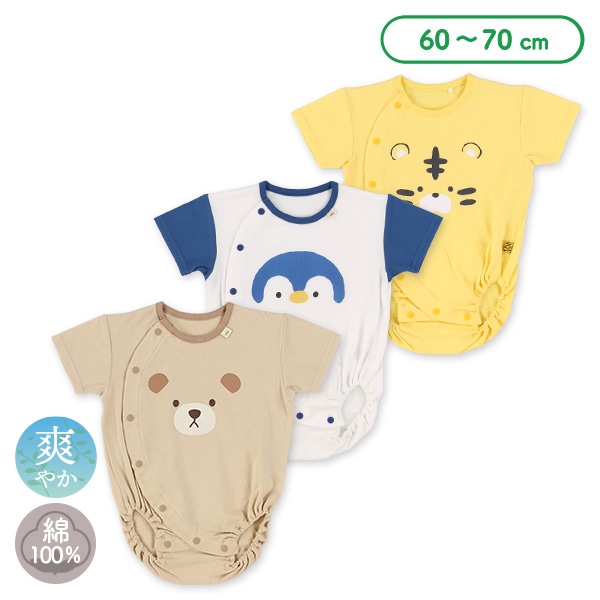 天竺アニマルフェイス半袖ロンパース