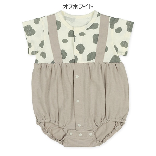天竺アニマル柄プリント切り替え半袖ロンパース