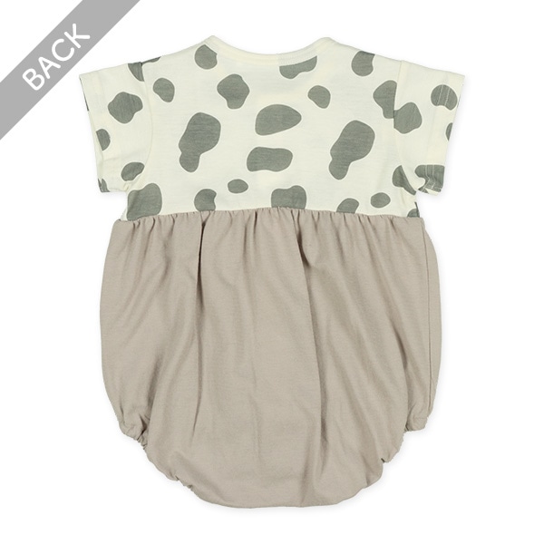 天竺アニマル柄プリント切り替え半袖ロンパース