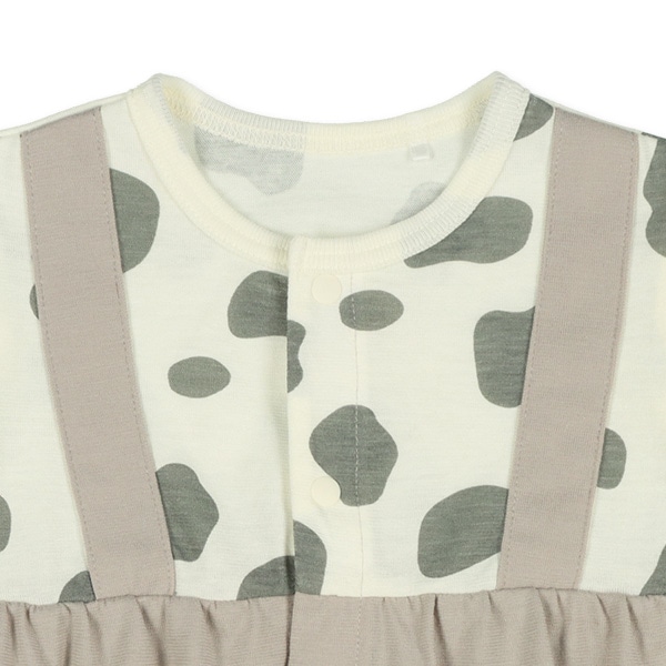 天竺アニマル柄プリント切り替え半袖ロンパース