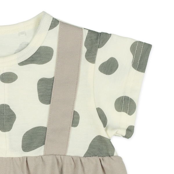 天竺アニマル柄プリント切り替え半袖ロンパース