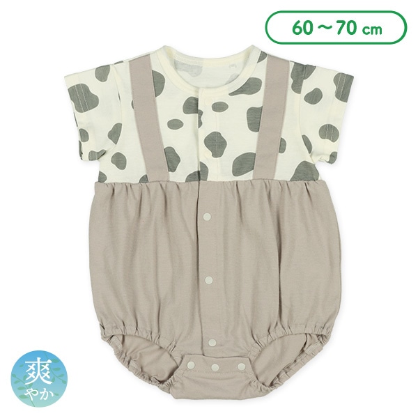 天竺アニマル柄プリント切り替え半袖ロンパース