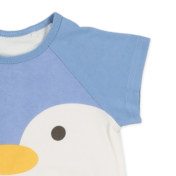 天竺ペンギンラグラン半袖ロンパース