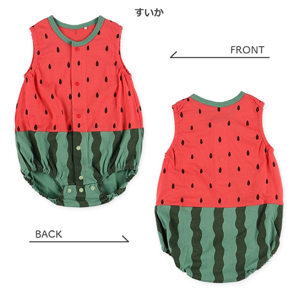 天竺いちご・すいかノースリーブロンパース