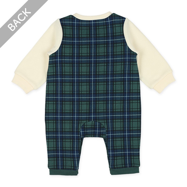 裏起毛チェック吊り風長袖ロンパース