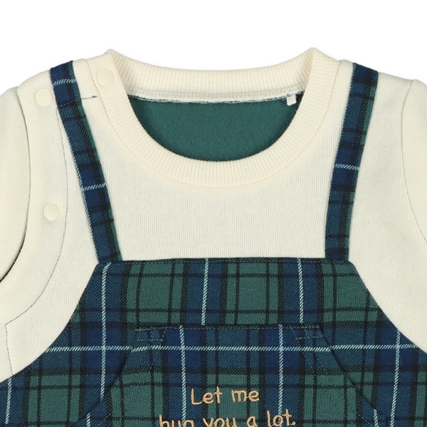 裏起毛チェック吊り風長袖ロンパース