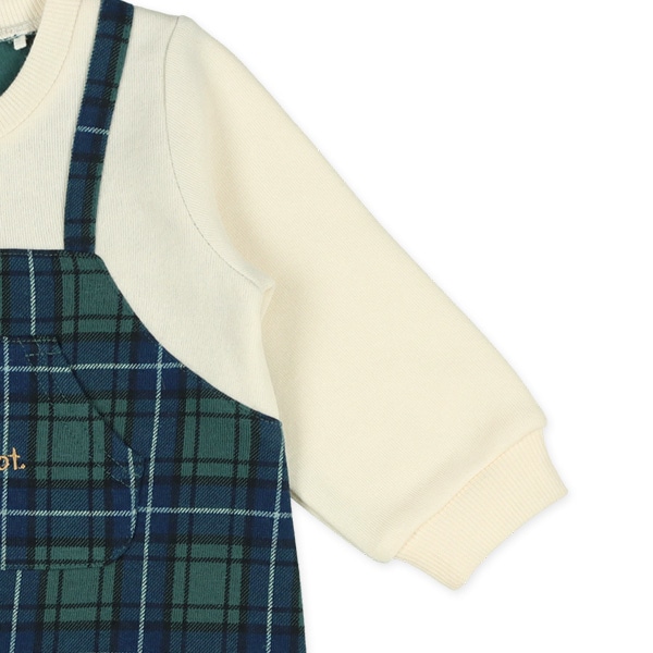 裏起毛チェック吊り風長袖ロンパース