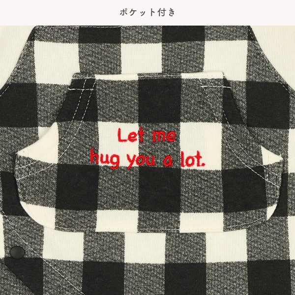 裏起毛チェック吊り風長袖ロンパース