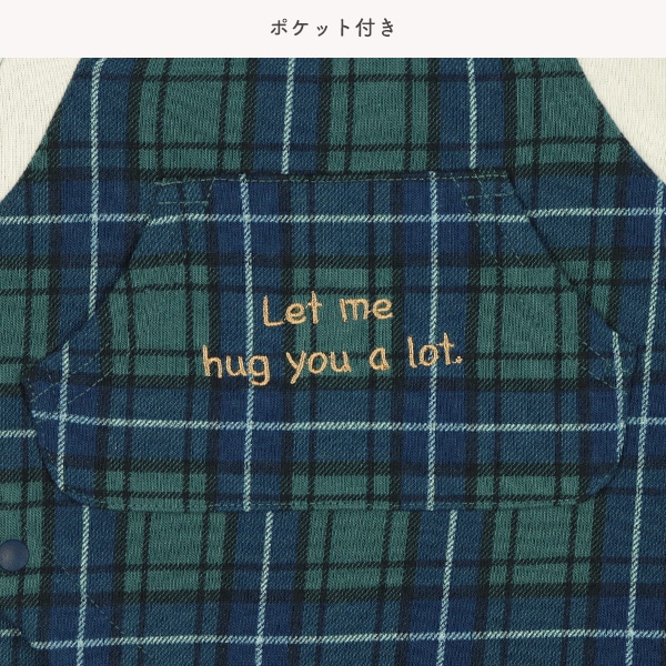 裏起毛チェック吊り風長袖ロンパース