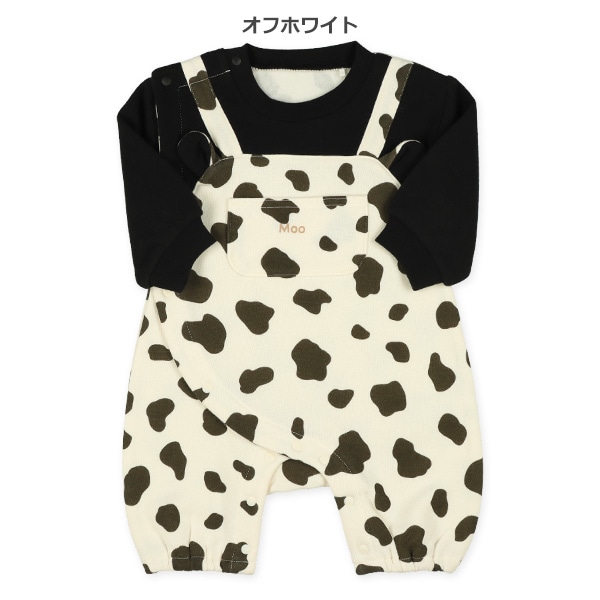 裏起毛アニマルプリント吊り風長袖ロンパース