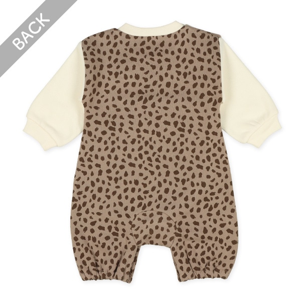 裏起毛アニマルプリント吊り風長袖ロンパース