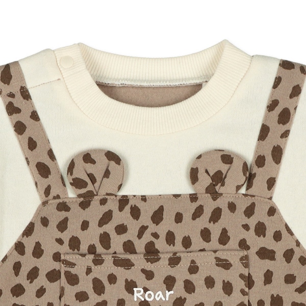 裏起毛アニマルプリント吊り風長袖ロンパース