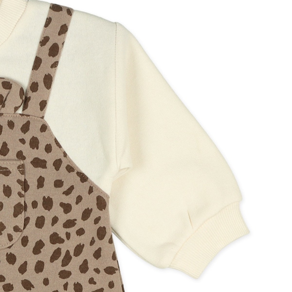裏起毛アニマルプリント吊り風長袖ロンパース