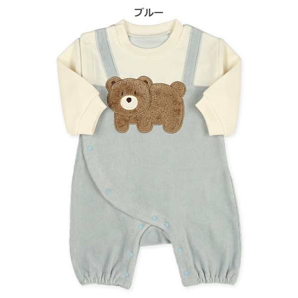 吊り風アップリケくま長袖ロンパース
