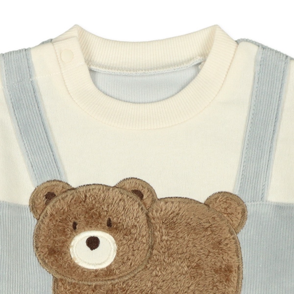 吊り風アップリケくま長袖ロンパース