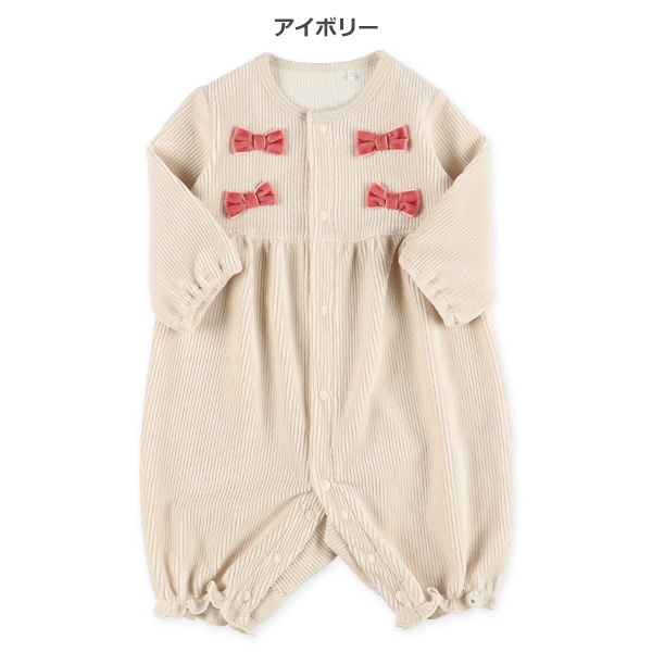 ニットコールベロアリボン長袖ロンパース