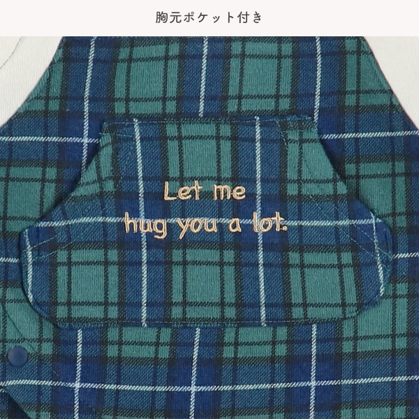 裏起毛チェック吊り風長袖ロンパース