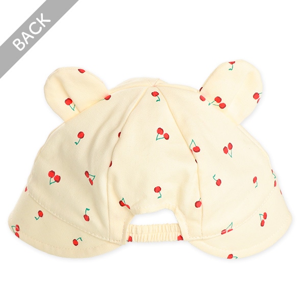 耳付き新生児帽子（チェリー総柄）