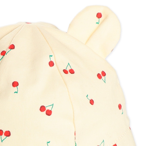 耳付き新生児帽子（チェリー総柄）