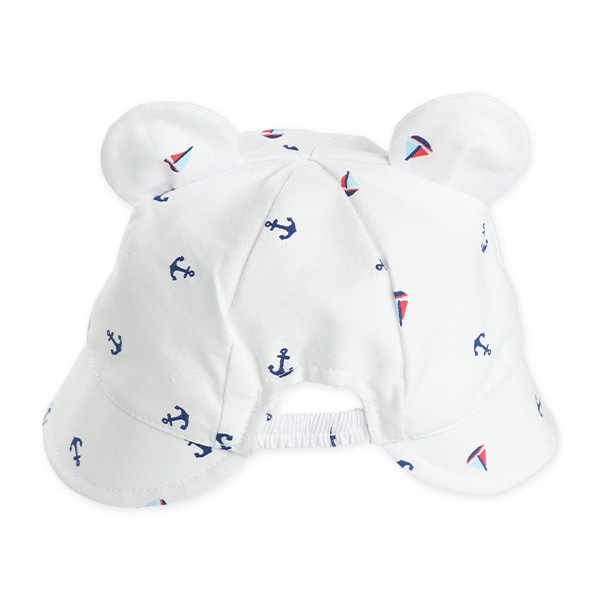 耳付き新生児帽子（アンカー総柄）