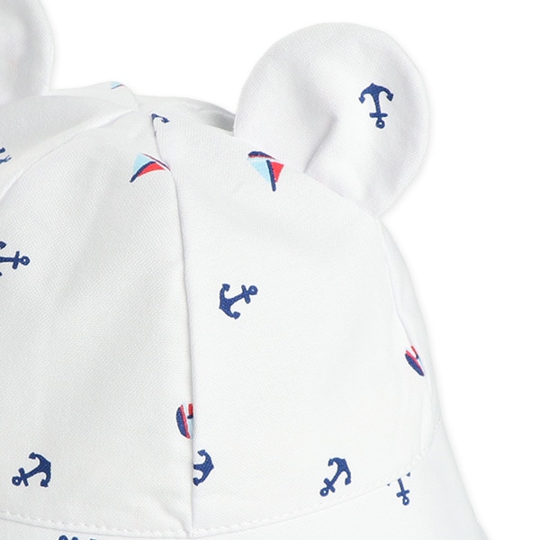 耳付き新生児帽子（アンカー総柄）