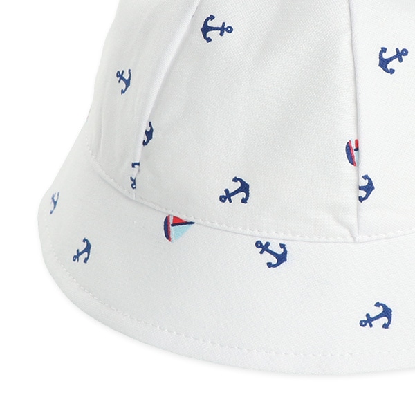 耳付き新生児帽子（アンカー総柄）