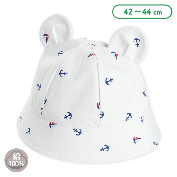 耳付き新生児帽子（アンカー総柄）