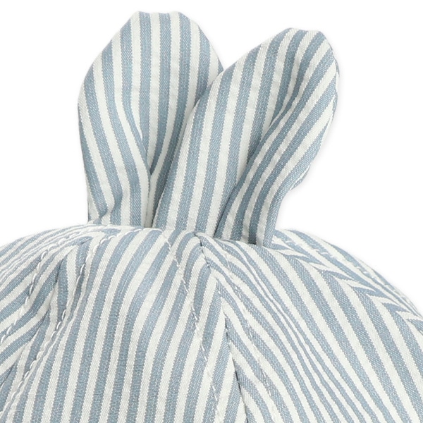 うさ耳付きヒッコリーチューリップ新生児帽子（ブルー・グレー）