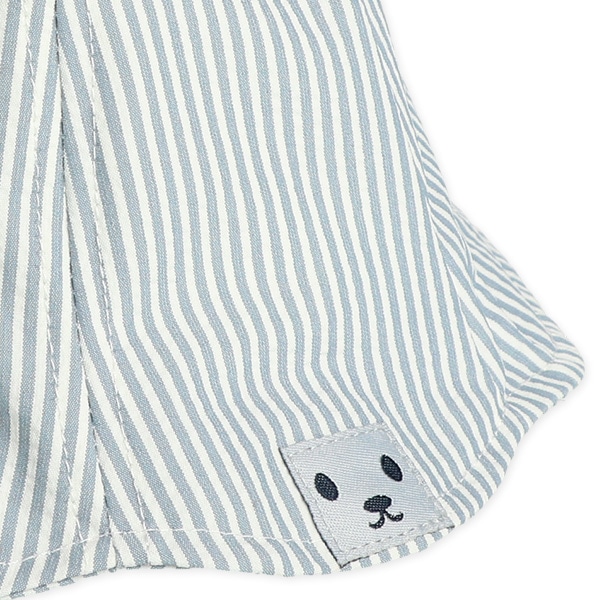 うさ耳付きヒッコリーチューリップ新生児帽子（ブルー・グレー）