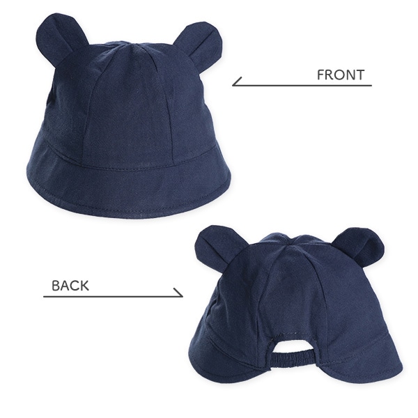 くま耳付き新生児帽子（ベージュ・ネイビー）