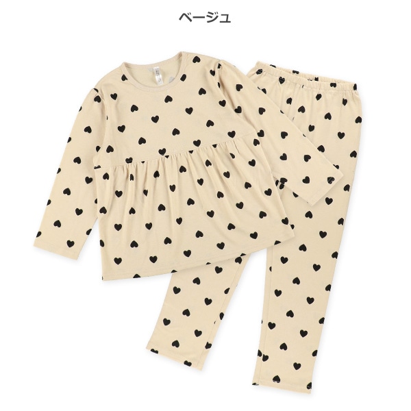 長袖パジャマ（ハート総柄・切り替え）