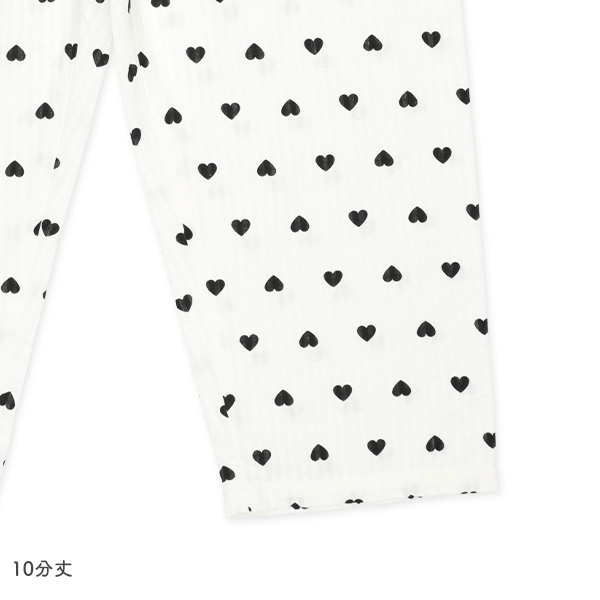 袖ロールアップ前開き長袖パジャマ（ハート総柄）