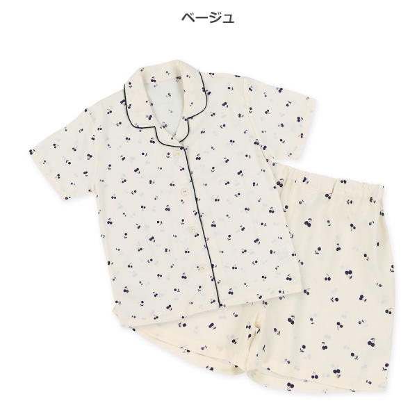 前開き半袖パジャマ（モノトーンチェリー総柄）