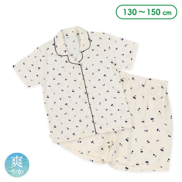 前開き半袖パジャマ（モノトーンチェリー総柄）