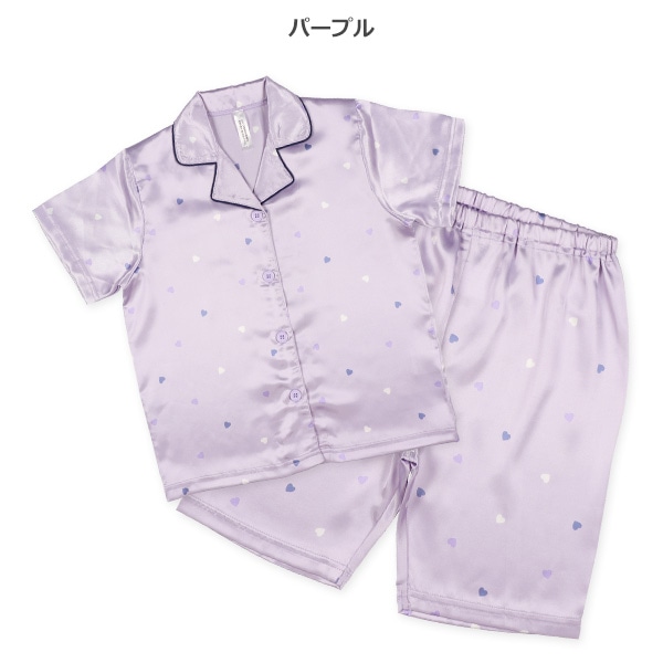 前開き半袖パジャマ（サテン・ハート総柄）