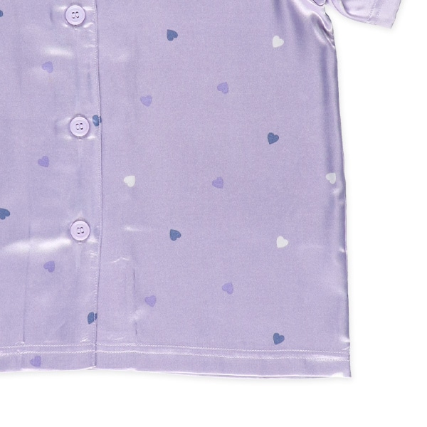 前開き半袖パジャマ（サテン・ハート総柄）