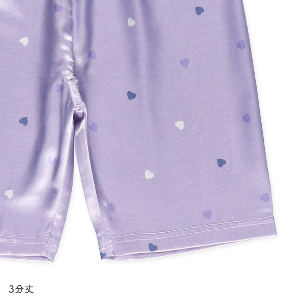 前開き半袖パジャマ（サテン・ハート総柄）