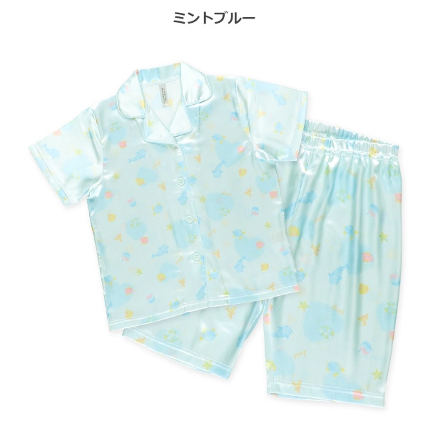 前開き半袖パジャマ（サテン・海の生き物）