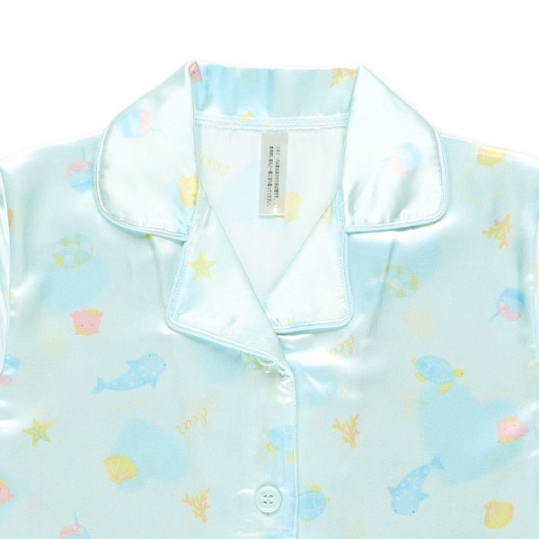 前開き半袖パジャマ（サテン・海の生き物）