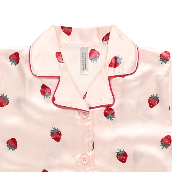 前開き半袖パジャマ（サテン・いちご総柄）