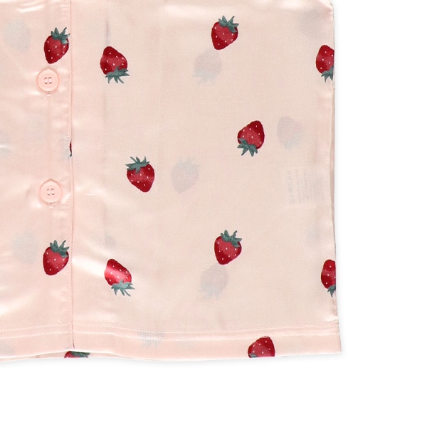 前開き半袖パジャマ（サテン・いちご総柄）