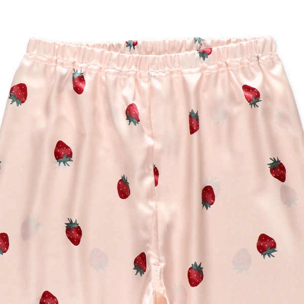 前開き半袖パジャマ（サテン・いちご総柄）